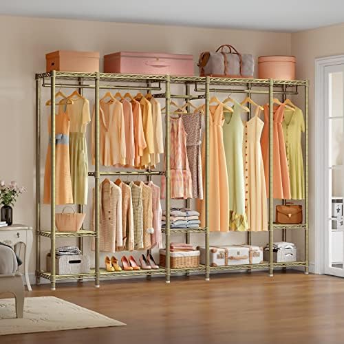 VIPEK V50 Modern Clothing Rack with Adjustable Shelves, Gold - Image 6