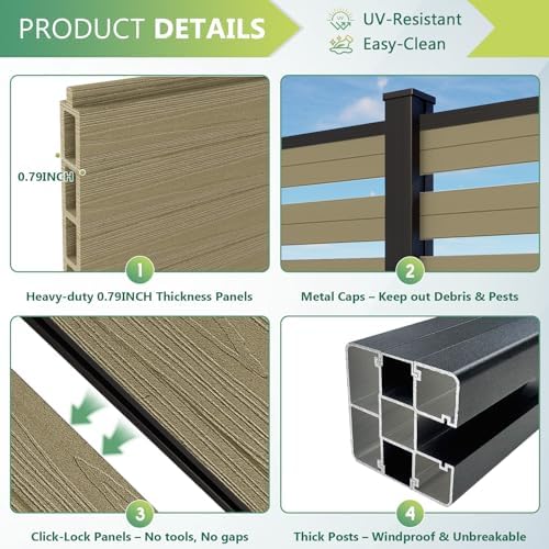 6x6 FT Wood Composite Privacy Fence Panel,Semi-Enclosed Outdoor AC Unit Cover,Trash Can Barrier | Weatherproof, Easy Installation, Durable Composite Fencing (Antique Wood with 1 Post) - Image 5