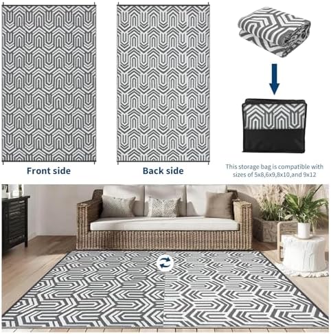GAOMON Outdoor Rug 9x12 ft Waterproof Reversible Patio Rug - Image 3