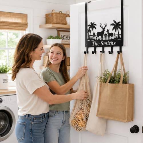 Personalized Over The Door Key Holder with Hooks, Custom Family Name Metal Door Hanger, Beach Deer Wall Hook Rack for Entryway Bedroom Bathroom, Housewarming Gift for New Homeowners - Image 3