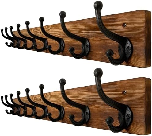 WEBI Rustic Coat Rack Wall Mount,35.43" Long 8 Cast Iron Coat Hooks Wall Mounted,Heavy Duty Wall Coat Hanger Hooks for Hanging Coats,Clothes,Brown,2 Packs by WEBI