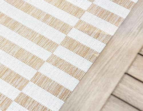 Unique Loom Outdoor Striped Collection Area Rug - Striped (6' 1" x 9' Rectangle, Taupe/Ivory) - Image 4