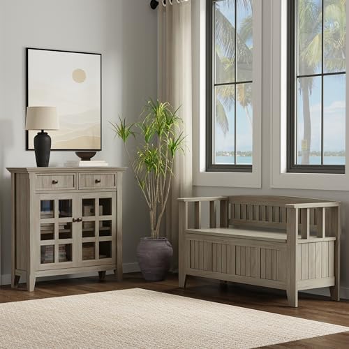 SIMPLIHOME Acadian Storage Bench and Cabinet Set in Distressed Grey - Image 2