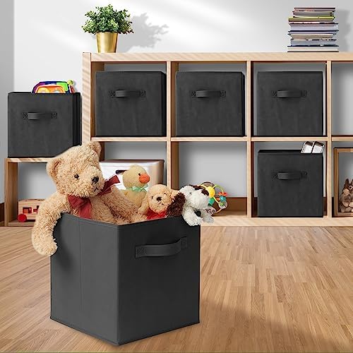Casafield Set of 12 Collapsible Fabric Cube Storage Bins, Black - 11" Foldable Cloth Baskets for Shelves, Cubby Organizers & More - Image 5