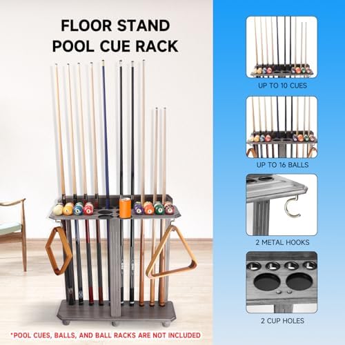 GSE Floor Stand Billiard Pool Cue Racks Only, Hold 10 Cues, Brushed Grey - Image 2