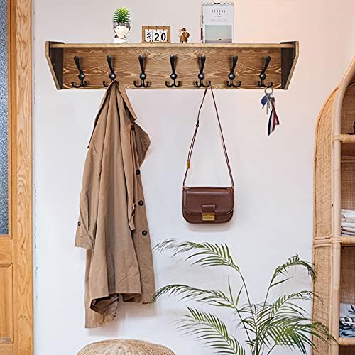 WEBI Wall Shelf with Hooks Underneath,35" Long Coat Rack Wall Mount with Shelf,7 Triple Hooks,Entryway Shelves for Clothes,Jacket,Rustic Brown - Image 4