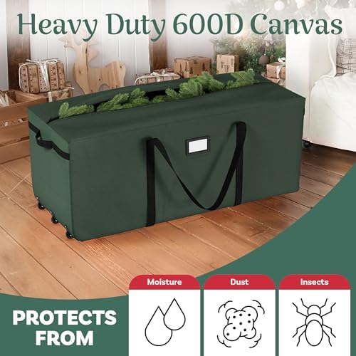 Rolling Christmas Tree Storage Bag - Waterproof Bag for 9-Foot Tree or Christmas Decor - Nylon Handles and 3 Rollerblade Wheels by Elf Stor (Green) - Image 6