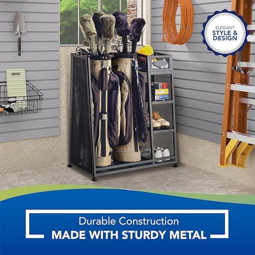 Suncast Golf Bag & Golfing Equipment Heavy-Duty Metal Organizer Rack w/ 3 Storage Shelves - Image 3