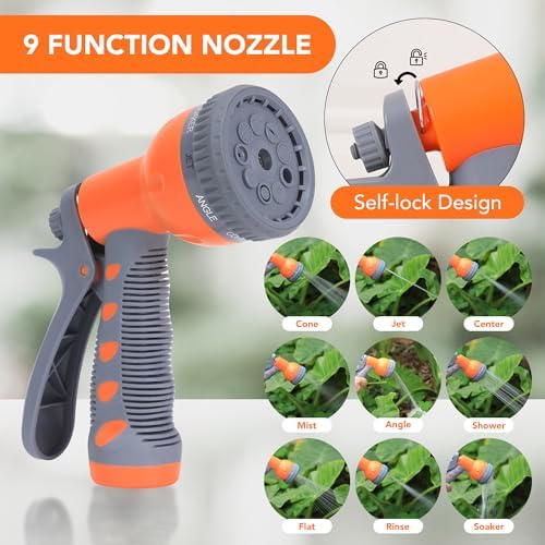 GAOMON Retractable Garden Hose Reel - 1/2 in x 72 ft, Wall Mounted, 9-Function Sprayer, Any Length Lock, 180° Swivel, Automatic Slow Rewind - Image 5
