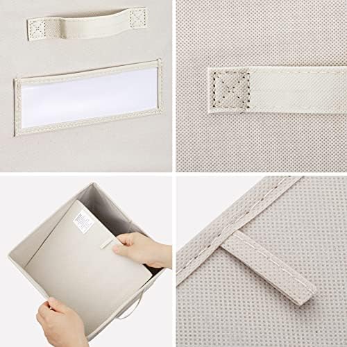 11 Inch Storage Cube,Storage bin (Set of 10) Foldable Fabric Cube Storage Bins with 10 Labels Window Cards & a Pen,Baskets Containers for Shelves,Closet Organizers Box,cube storage,Beige - Image 2