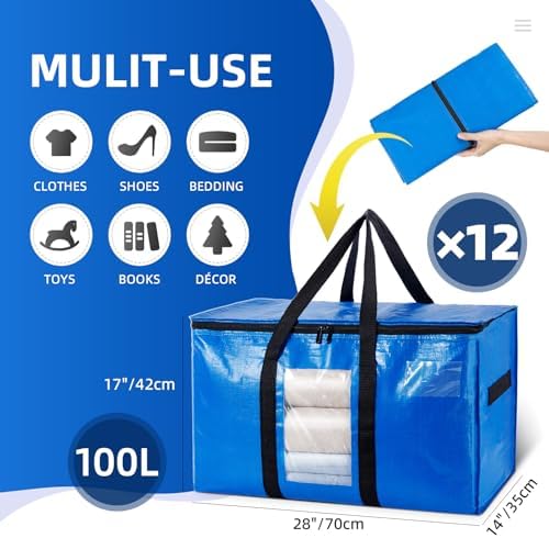TAILI 12 Pack Blue Extra Large Moving Bags,Storage Bags with Visible Window - Image 6