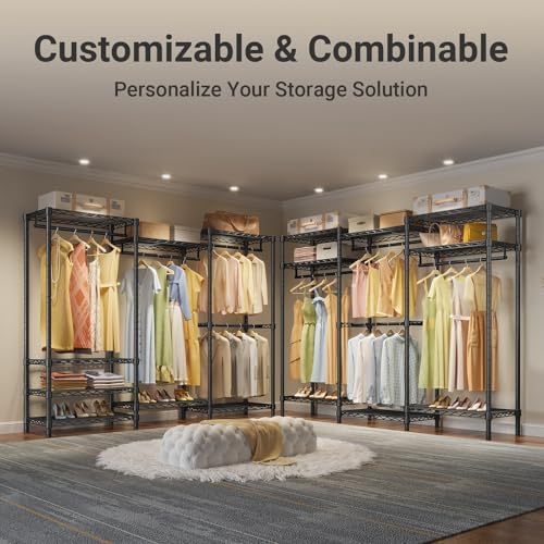 VIPEK V5i Garment Rack Heavy Duty Clothes Rack for Hanging Clothes, Portable Wardrobe Closet Freestanding Clothing Rack with 8 Adjustable Shelves & 4 Hang Rods, 68.9" L x 15.7" W x 76.4" H, Black - Image 5