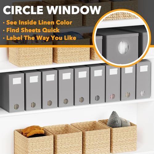 SpaceAid 9 Pack Bed Sheet Organizers and Storage, Foldable Sheet Organizer with Window for Linen Closet, Set Folder Keeper for Queen & King Size Bedding Storage (Gray) - Image 4