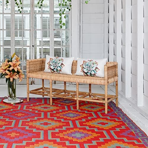 Fab Habitat Outdoor Rug - Waterproof, Fade Resistant, Crease-Free - Premium Recycled Plastic - Vintage Boho Kilim - Large Patio, Deck, Sunroom, Camping, RV - Lhasa - Orange & Violet - 6 x 9 ft by FabHabitat