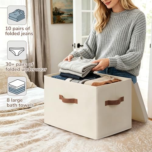 CHICVITA 4-Pack Large Fabric Storage Bins with Lids for Shelves, Ivory - Image 5