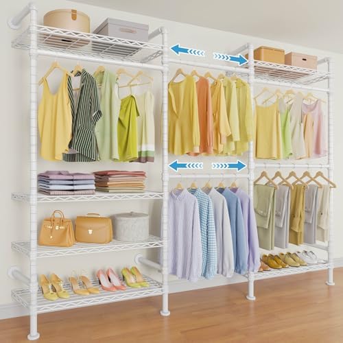 Timate F3 Garment Rack Heavy Duty Clothes Rack for Hanging Clothes, Expandable Industrial Pipe Wall Mounted Clothing Rack, Adjustable Storage Closet Wardrobe Closets System, White by SturdyWallMountedClothesRack