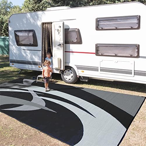 Stylish Camping 159181 9-feet by 18-feet Reversible Mat, Plastic Straw Rug, Large Floor Mat for Outdoors, RV, Patio, Backyard, Picnic, Beach, Polypropylene (PP) , Camping (Black/White) - Image 2