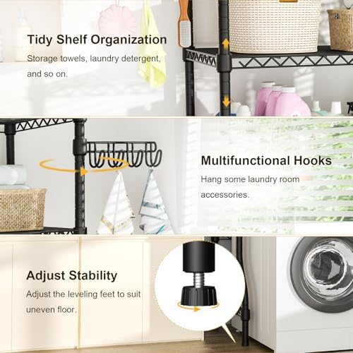 Ulif U8 Laundry Room Storage Organizer, Over the Washer and Dryer Storage Shelves for Laundry Organization, 35" W x 17.3" D x 76.2" H, Suit Washing Machine Width Within 32.6", Hold 304 lb, Black - Image 6
