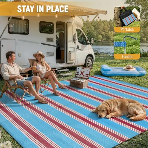 Lahome Striped Outdoor Plastic Straw Rug, 9x12 Outdoor Rug Waterproof Rug - Image 3