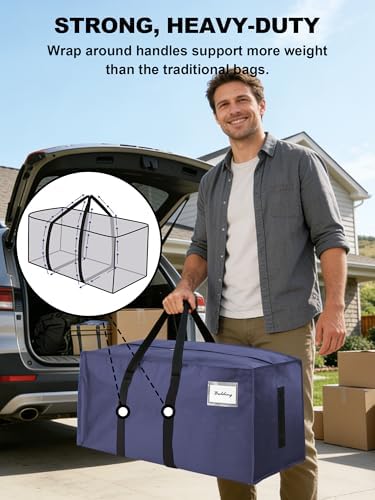 HOMESURE8 Pack 40 Gal Large Strong Moving Bags with Zippers & Carrying Handles - Water-Resistant - Heavy Duty Storage Tote for Space Saving, Fold Flat, Alternative to Moving Box (Blue) - Image 2