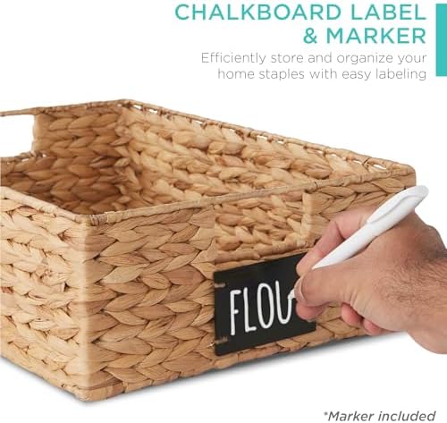 Best Choice Products Set of 4 16x12in Large Water Hyacinth Pantry Baskets, Woven Organizers w/Chalkboard Label, Chalk Marker - Natural - Image 2