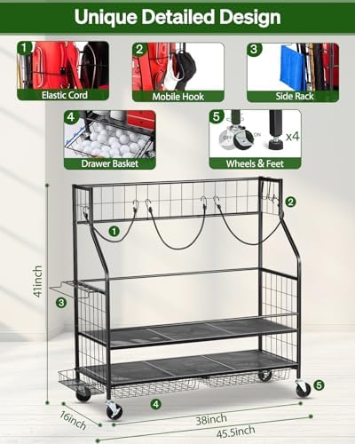FHXZH Golf Bag Storage Garage Organizer - Golf Bag Stand with Wheels - Image 3