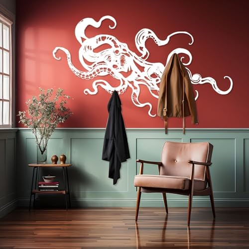 Octopus Coat Rack Wall Mount, Octopus Metal Wall Coat Rack, Ocean Monster Key Holder Wall Mounted, Kraken Hooks for Wall, Towel Hanger Rack Decor for Bathroom (Black, 27"x48"|68x121cm) - Image 7