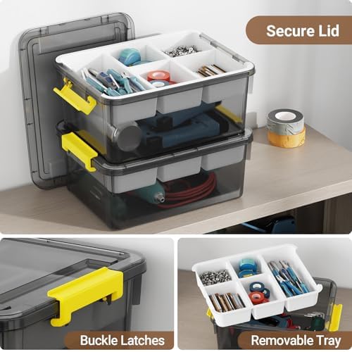 80Qt Stackable Storage Bins with Lids Trays Craft Box Organizers, 4Pack,GY - Image 4