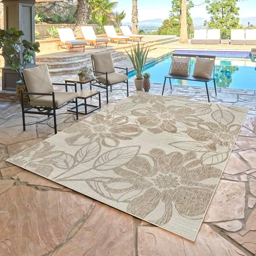 Gertmenian Indoor Outdoor Casual Area Rug - 6x9 Medium, Fade Resistant, Ideal for High Traffic in Living Room, Bedroom, Patio - Woodbury Floral, Beige, 28822 - Image 2