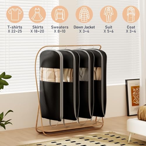 DIMJ 4 Pack 54" Garment Bags for Hanging Clothes - Space Saving Compression Suit Bag Travel with Handles Window, Washable Carry Clothing Storage Cover for Dress, Coats, Down Jacket, Shirts - Image 6