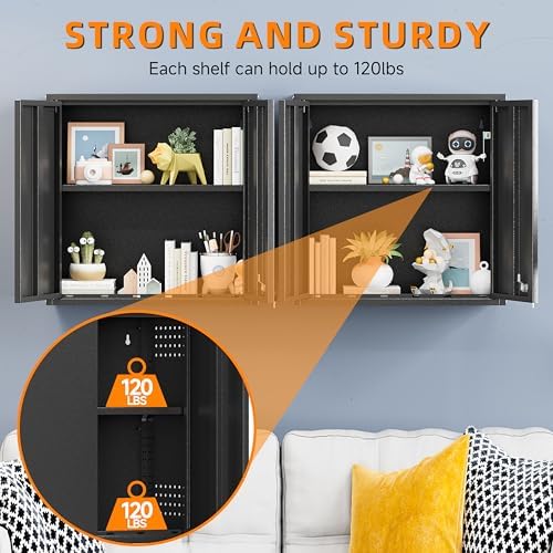 Garage Wall Cabinet with 2 Doors, Metal Wall Cabinet with Lock - Image 6