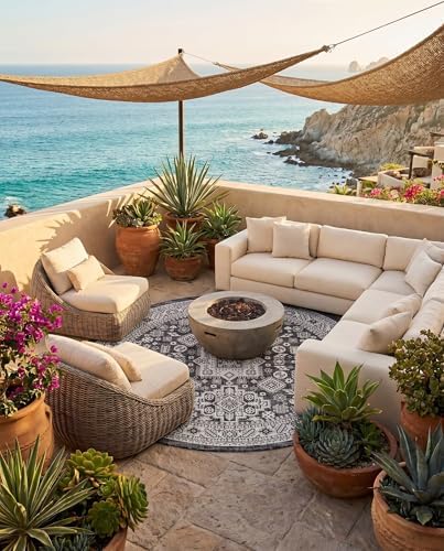 Rugs.com - Outdoor Aztec Rug – 8 Ft Round Charcoal Gray Indoor/Outdoor Rug – Perfect for Patios, Decks, Porches, and Outdoor Entertaining Spaces - Image 7