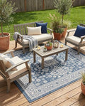 Rugs.com - Outdoor Aztec Rug – 8 Ft Square Blue Indoor/Outdoor Rug – Washable, Stain-Resistant, Perfect for Patios and Decks by Rugscom