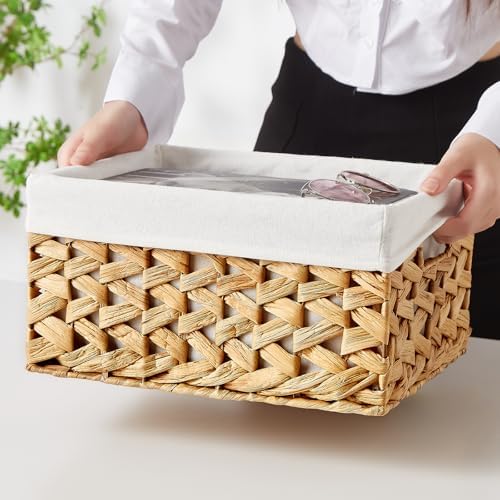 Vagusicc Wicker Storage Basket, 6 Pack Baskets for Organizing, Water Hyacinth Storage Basket, Rectangular Wicker Baskets for Storage Shelves, Cube Storage Bins For Closet/Clothes/Dresser - Image 3