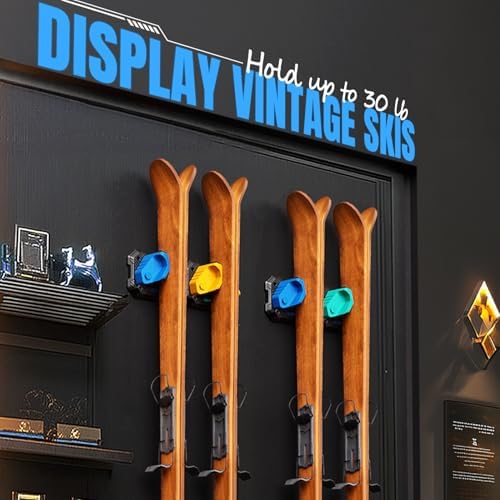 Ski & Snowboard Wall Rack for Garage Wall Fits Any Ski/board, Ski Wall Mount Holders Damage-Free Storage Rack, Garage Organization Space-Saving Winter Gear Organizer, Blue, 2 Pack - Image 4