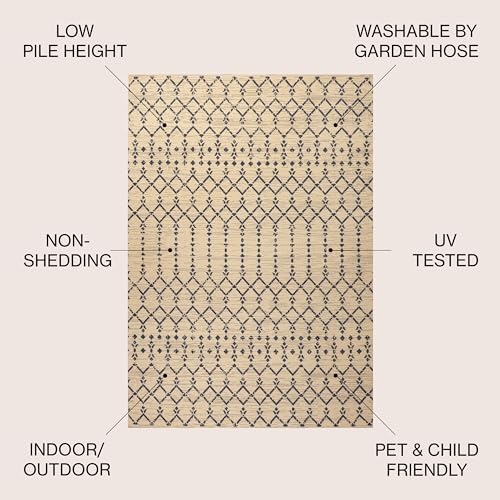 Eyely Moroccan Woven Runner Rug 2X10 Beige/Navy, Indoor Outdoor Rug - Image 4