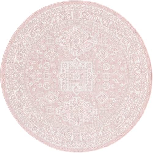 Rugs.com - Outdoor Aztec Rug – 5 Ft Round Pink Indoor/Outdoor Rug – Washable Flatweave Aztec Pattern for Patios, Decks, and Porches - Image 3