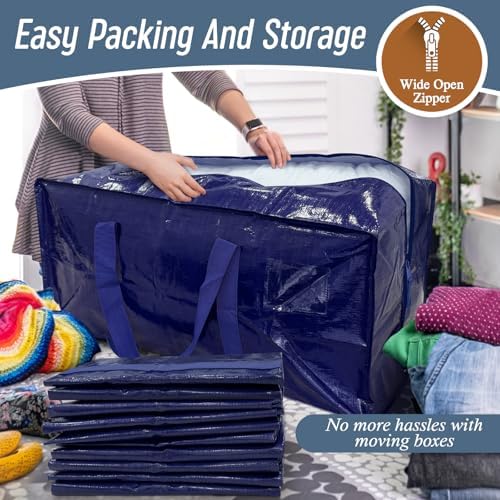 12 Pack Extra Heavy Duty Large Moving Bags with Strong Zipper, Dark Blue - Image 5