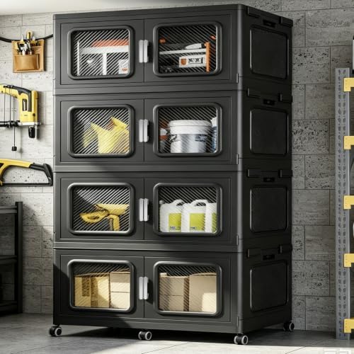 BROVIEW 300Gal Extra Large Storage Bins with Lid and Wheels, Black, 4 Pack by BROVIEW-EnjoytheArtofLife