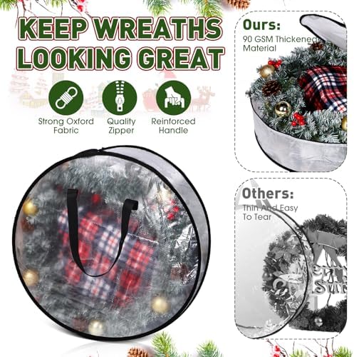 Simgoing 5 Pack Christmas Storage Bags, 9 Ft Christmas Tree Large Bag, 24" Wreath Containers and 25" Garland Packing Tote Moving Bags with Handle Zipper for Artificial Xmas Tree Wreath Garland - Image 4