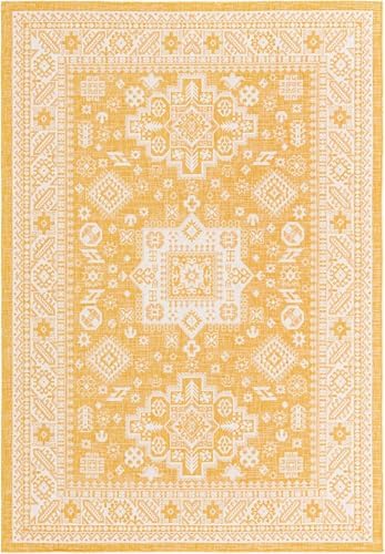 Rugs.com - Outdoor Aztec Rug – 7' 1 x 10' Yellow Indoor/Outdoor Rug – Weather Resistant Flatweave for Patios, Decks, and Porches - Image 3