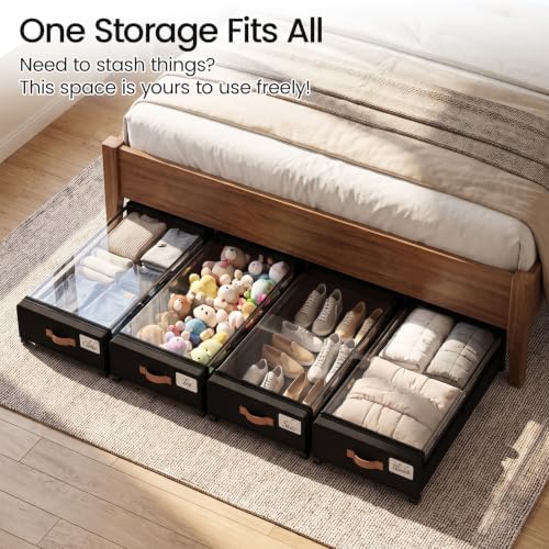 Yecaye 70L Large Under Bed Storage Containers with Wheels, 2 Pack, Black - Image 6
