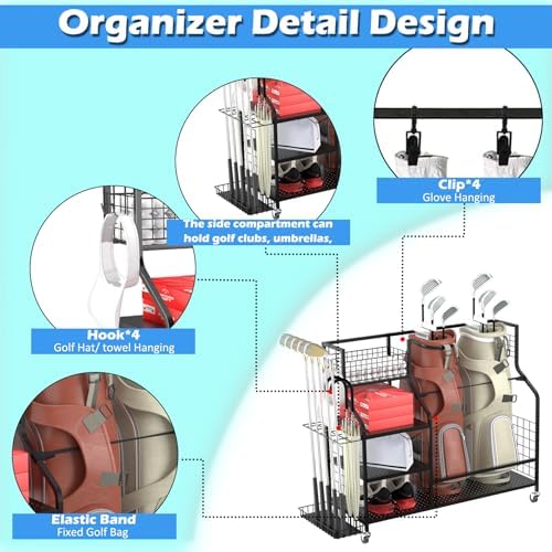 Golf Storage Organizer for Bags, Extra Large Golf Club Racks for Garage Golf Bag Stand Holder for Golf Equipment Accessories - Image 3