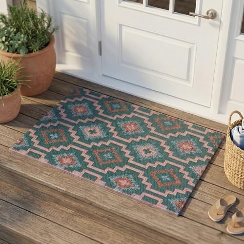 Fab Habitat Striped Non Slip Doormat - Durable, Thin - Recycled Plastic - Entryway, Front Door, Porch, Patio - Lhasa - Green (24" x 36" Non-Slip) by FabHabitat