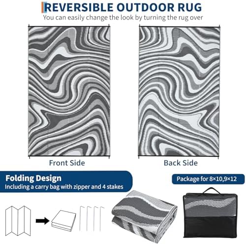 Garvee Outdoor Rug 8x10 Modern Waterproof Outdoor Plastic Straw Rug, Grey - Image 7