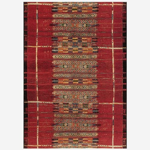 Liora Manne Marina Low Profile Durable Indoor/Outdoor Woven Rug- Tribal Stripe Red 7'10" x 9'10" - Image 3