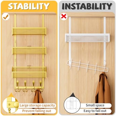 Kaiferty Over The Door Hooks Organizer, Coat Rack Over The Door Storage Hanger Towel Rack, Back of Door Storage Organizer for Bathroom,Bedroom,Kitchen,Office (Gold, 4-Tier) - Image 2