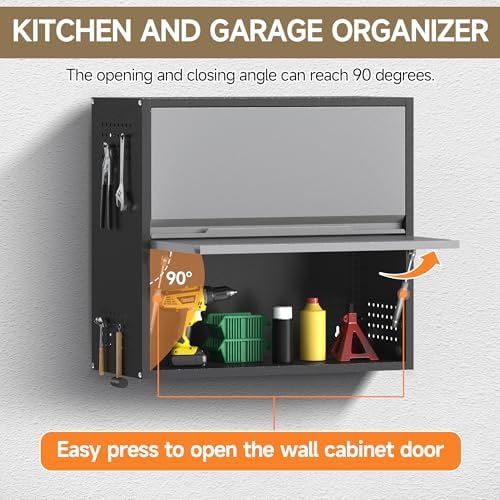 2 Door Garage Wall Cabinet with Up-Flip Door, 25.6" H Metal Wall Cabinet - Image 5