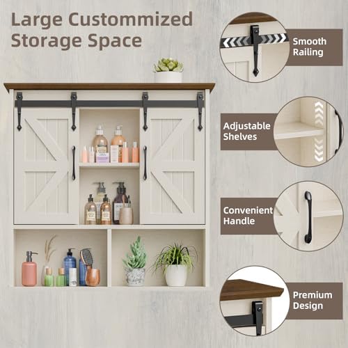 Vabches Bathroom Wall Cabinet, Farmhouse Medicine Cabinet, Rustic White - Image 4