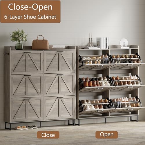 Xixini Shoe Storage Cabinet with 6 Flip Drawers, Entryway Shoe Rack, Grey - Image 3